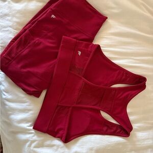 Fabletics Brick Red Capri Leggings and Sports Bra Set
